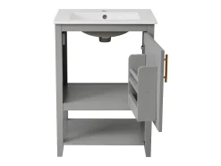 Móvel de casa de banho com lavatório simples - 1 prateleira aberta e 1 porta - 61 x 47 x 87 cm - Madeira MDF - Cinza claro