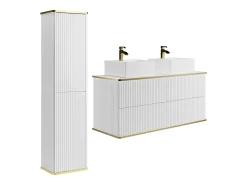 Móvel de casa de banho com lavatórios quadrados de pousar e coluna, branco, 120 cm, KELIZA