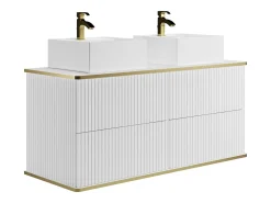 Móvel de casa de banho com lavatórios quadrados de pousar e coluna, branco, 120 cm, KELIZA