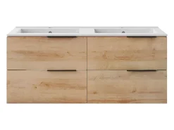 Móvel de casa de banho com lavatório dupla - Cor natural claro - 120 cm - NISAYA