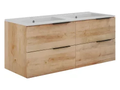 Móvel de casa de banho com lavatório dupla - Cor natural claro - 120 cm - NISAYA