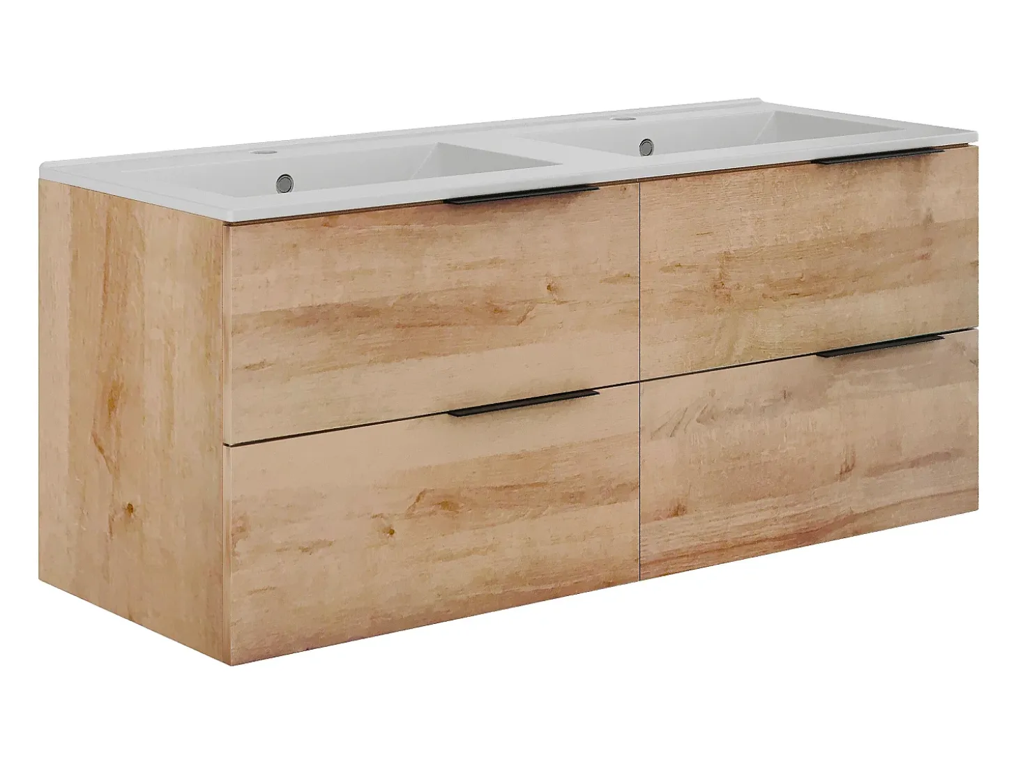 Móvel de casa de banho com lavatório dupla - Cor natural claro - 120 cm - NISAYA