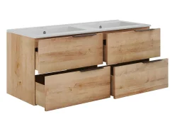 Móvel de casa de banho com lavatório dupla - Cor natural claro - 120 cm - NISAYA