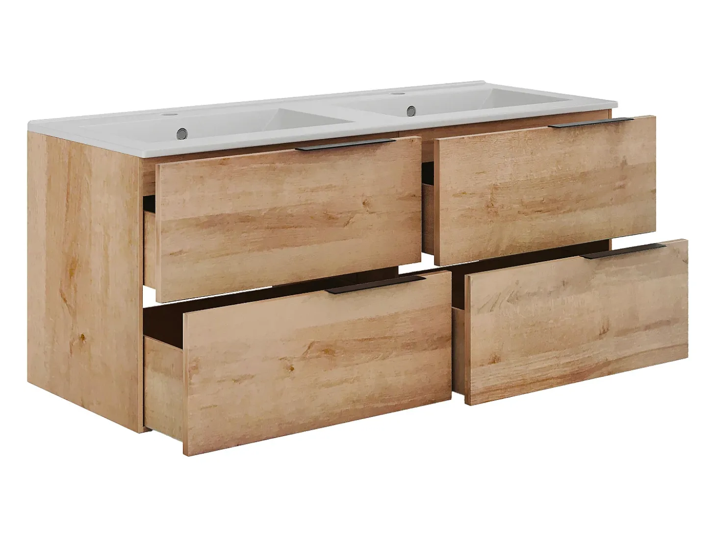 Móvel de casa de banho com lavatório dupla - Cor natural claro - 120 cm - NISAYA