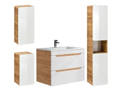Móvel de casa de banho cor natural 80 cm com lavatório de encastrar e três colunas - ARUBA
