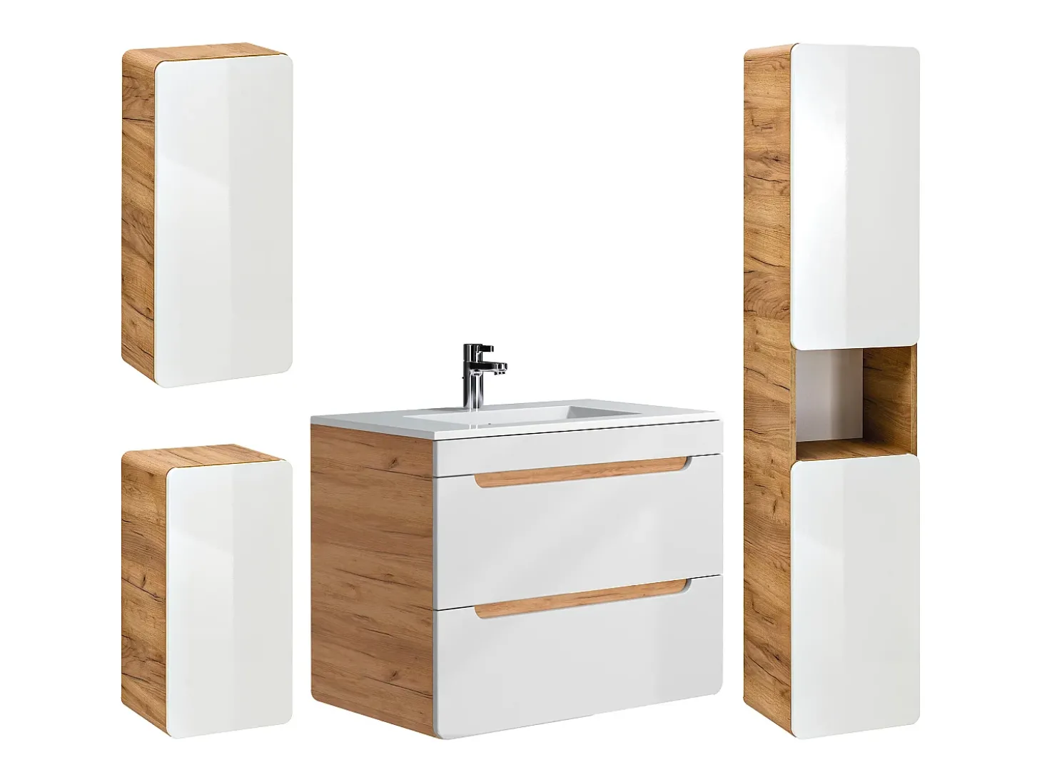 Móvel de casa de banho cor natural 80 cm com lavatório de encastrar e três colunas - ARUBA