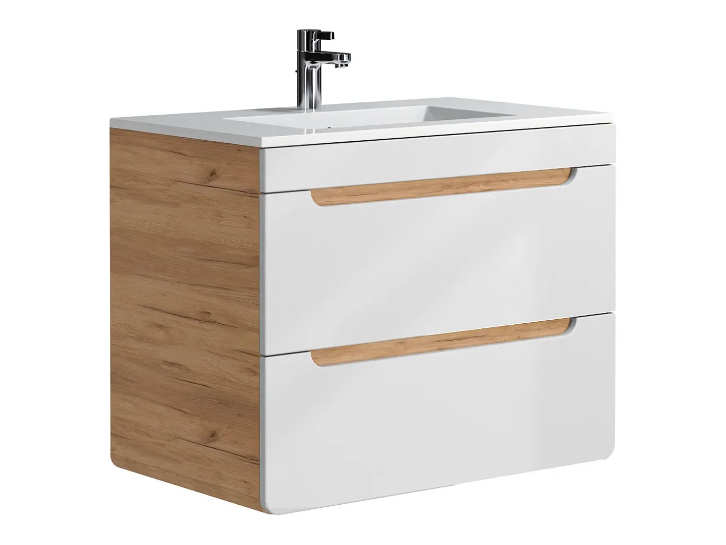 Móvel de casa de banho cor natural 80 cm com lavatório de encastrar e três colunas - ARUBA