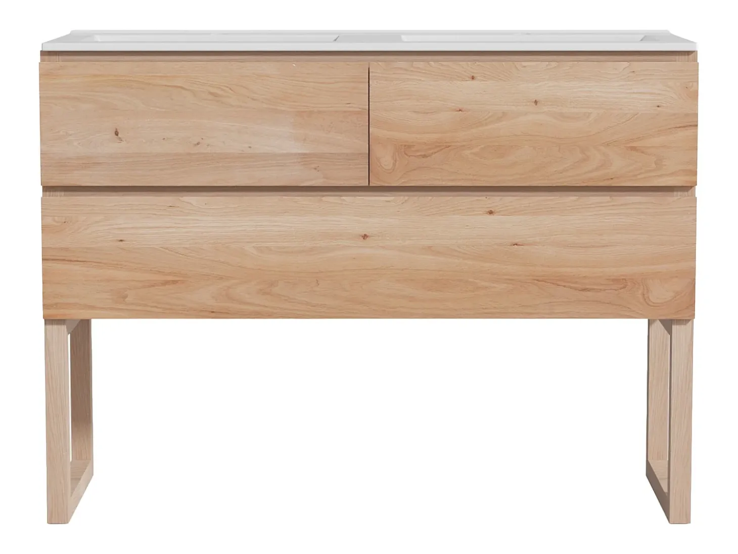 Móvel de casa de banho em carvalho maciço com lavatório duplo de encastrar - Natural claro - 120 cm - TARELO