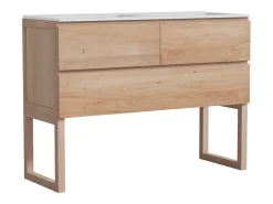 Móvel de casa de banho em carvalho maciço com lavatório duplo de encastrar - Natural claro - 120 cm - TARELO
