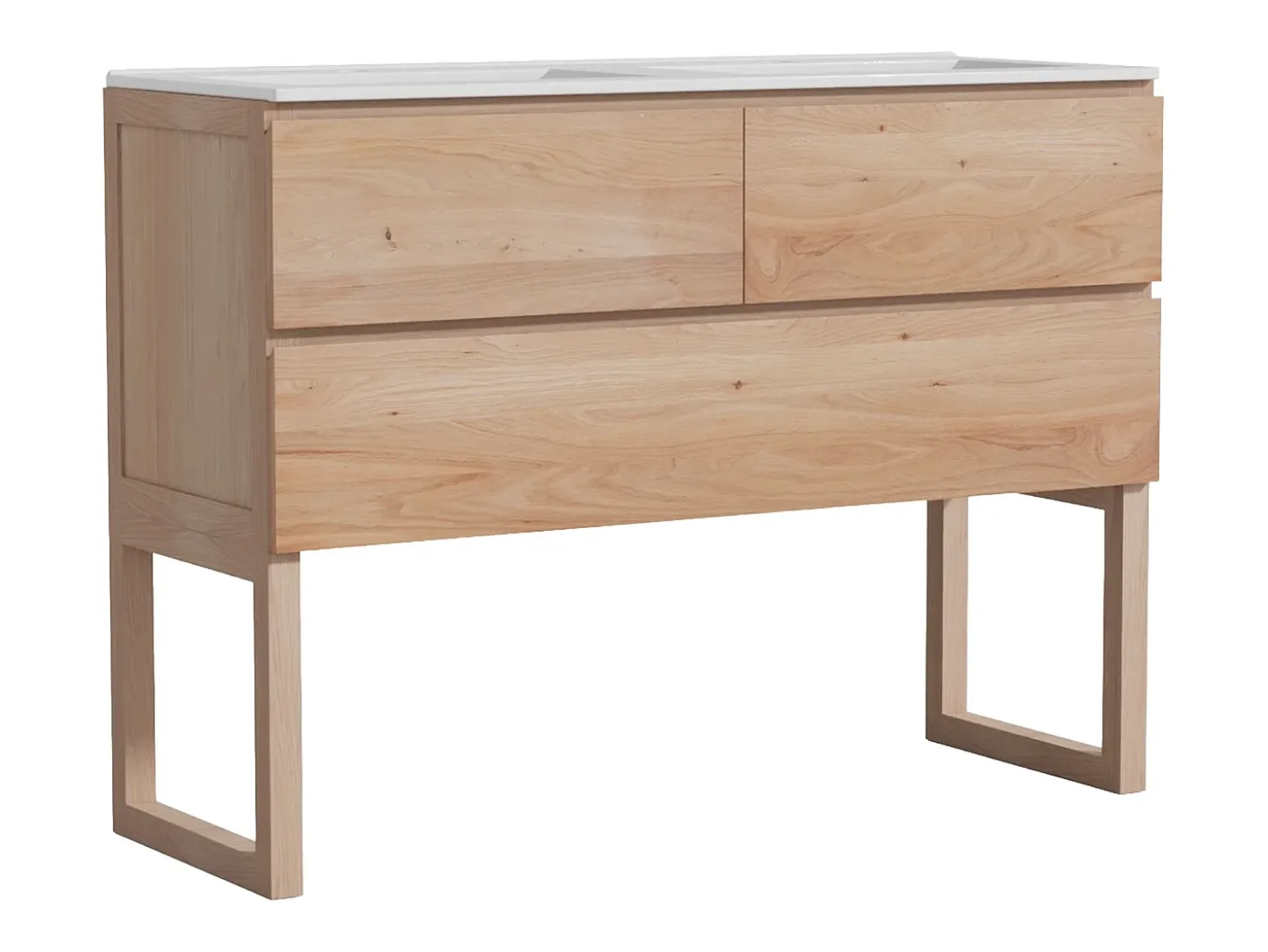 Móvel de casa de banho em carvalho maciço com lavatório duplo de encastrar - Natural claro - 120 cm - TARELO