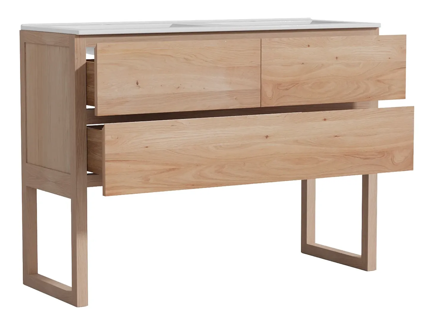 Móvel de casa de banho em carvalho maciço com lavatório duplo de encastrar - Natural claro - 120 cm - TARELO
