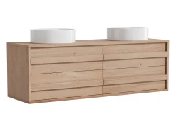 Móvel de casa de banho em carvalho - Lavatório de pousar redondo - Natural claro - 150 cm - SARLO