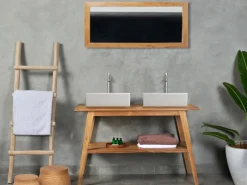 Móvel de casa de banho em madeira de teca com lavatório duplo - 120 x 55 cm - BOBOTSARI