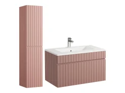 Móvel de casa de banho estriado rosa com lavatório de encastrar e coluna, 80 cm, SATARA