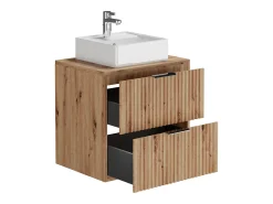 Móvel de casa de banho estriado com lavatório de pousar, cor natural claro, 60 cm, ZEVARA
