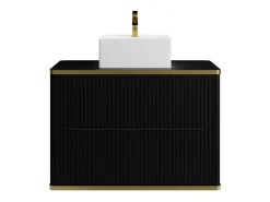 Móvel de casa de banho estriado com borda dourada, lavatório de pousar, preto 80 cm KELIZA