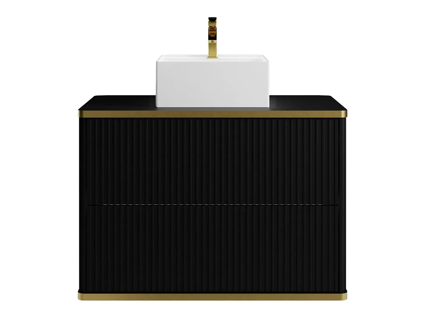 Móvel de casa de banho estriado com borda dourada, lavatório de pousar, preto 80 cm KELIZA