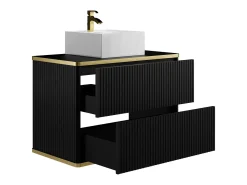 Móvel de casa de banho estriado com borda dourada, lavatório de pousar, preto 80 cm KELIZA
