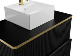 Móvel de casa de banho estriado com borda dourada, lavatório de pousar, preto 80 cm KELIZA