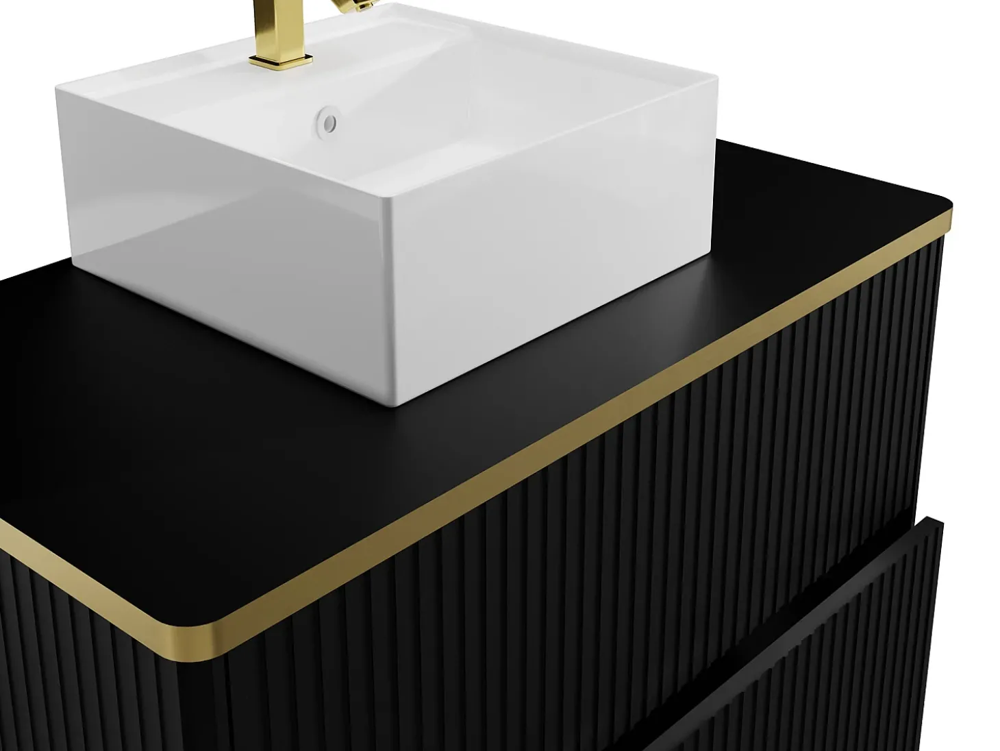 Móvel de casa de banho estriado com borda dourada, lavatório de pousar, preto 80 cm KELIZA