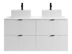 Móvel de casa de banho estriado com lavatório de pousar quadrado, branco mate, 120 cm, ZEVINI