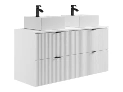 Móvel de casa de banho estriado com lavatório de pousar quadrado, branco mate, 120 cm, ZEVINI