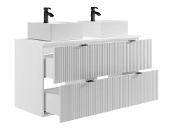 Móvel de casa de banho estriado com lavatório de pousar quadrado, branco mate, 120 cm, ZEVINI
