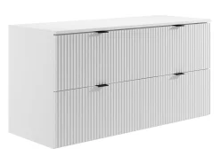 Móvel de casa de banho estriado com lavatório de pousar quadrado, branco mate, 120 cm, ZEVINI