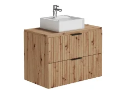 Móvel de casa de banho estriado com lavatório de pousar, cor natural claro, 80 cm, ZEVARA