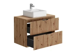 Móvel de casa de banho estriado com lavatório de pousar, cor natural claro, 80 cm, ZEVARA