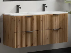 Móvel de casa de banho estriado com lavatório de encastrar natural claro, 120 cm ZEVARA