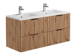 Móvel de casa de banho estriado com lavatório de encastrar natural claro, 120 cm ZEVARA