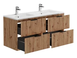 Móvel de casa de banho estriado com lavatório de encastrar natural claro, 120 cm ZEVARA