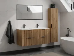 Móvel de casa de banho estriado com lavatório de encastrar natural claro, 120 cm ZEVARA