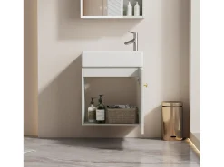Móvel de casa de banho estriado de parede com lavatório quadrado - 46 cm - Branco (torneira não incluída)
