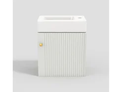 Móvel de casa de banho estriado de parede com lavatório quadrado - 46 cm - Branco (torneira não incluída)