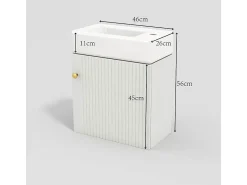 Móvel de casa de banho estriado de parede com lavatório quadrado - 46 cm - Branco (torneira não incluída)