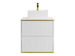 Móvel de casa de banho estriado branco com debrum dourado com cuba sobrepor, 60 cm, KELIZA