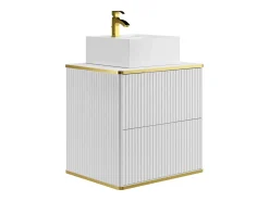 Móvel de casa de banho estriado branco com debrum dourado com cuba sobrepor, 60 cm, KELIZA