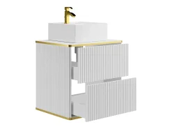 Móvel de casa de banho estriado branco com debrum dourado com cuba sobrepor, 60 cm, KELIZA