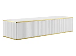 Móvel de casa de banho estriado branco com debrum dourado, lavatório duplo pousar, 150 cm, KELIZA