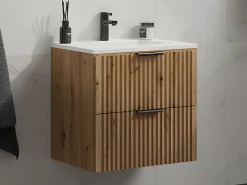 Móvel de casa de banho estriado com lavatório embutido, natural claro, 60 cm, ZEVARA