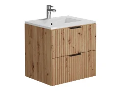 Móvel de casa de banho estriado com lavatório embutido, natural claro, 60 cm, ZEVARA