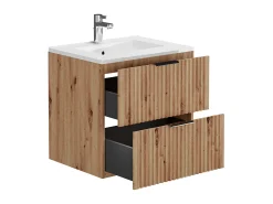 Móvel de casa de banho estriado com lavatório embutido, natural claro, 60 cm, ZEVARA