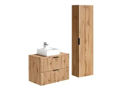 Móvel de casa de banho estriado lavatório de pousar e coluna natural clara, 80 cm, ZEVARA