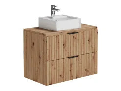 Móvel de casa de banho estriado lavatório de pousar e coluna natural clara, 80 cm, ZEVARA