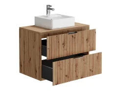Móvel de casa de banho estriado lavatório de pousar e coluna natural clara, 80 cm, ZEVARA