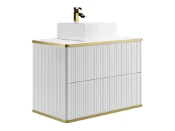 Móvel de casa de banho estriado com borda dourada e lavatório de pousar, branco, KELIZA