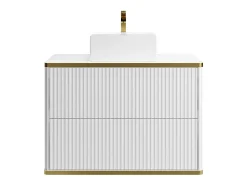 Móvel de casa de banho estriado com borda dourada e lavatório de pousar, branco, KELIZA
