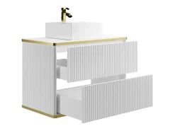 Móvel de casa de banho estriado com borda dourada e lavatório de pousar, branco, KELIZA
